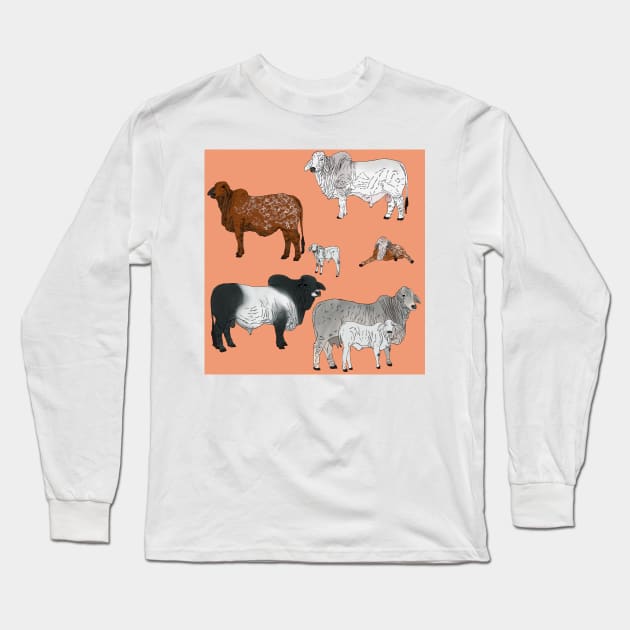 Brahman Cattle Peach Long Sleeve T-Shirt by TrapperWeasel